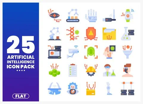 Flat icons representing artificial intelligence technology and innovation. 스톡 일러스트