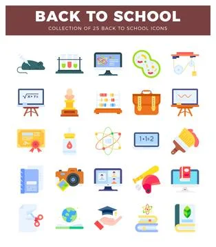 Flat icons representing back to school and education themes. Stockillustratie