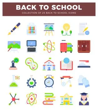 Flat icons representing back to school and education elements on a white ba.. Stock Illustration