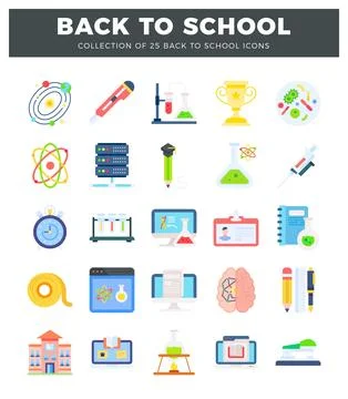 Flat icons representing back to school and science. イラスト素材