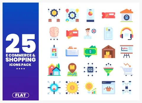 Flat icons representing e-commerce and shopping. on a gradient background Stock Illustration