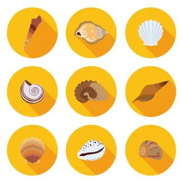Flat icons seashells Stock Illustration