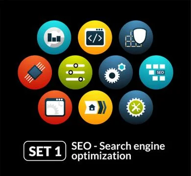 Flat icons set 1 - SEO and Development collection 스톡 일러스트