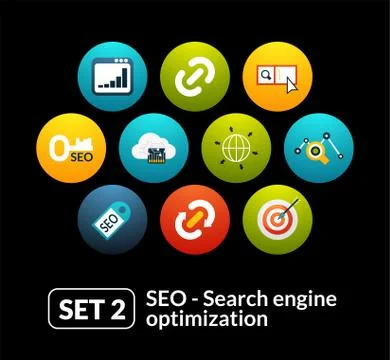 Flat icons set 2 - SEO and Development collection Stock Illustration