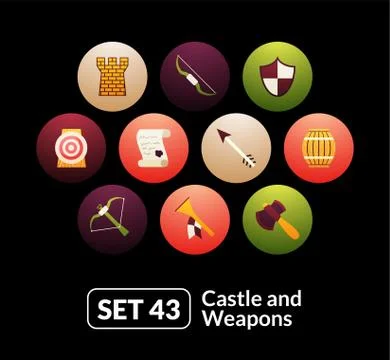 Flat icons set 43 - castle and wepon Stock Illustration