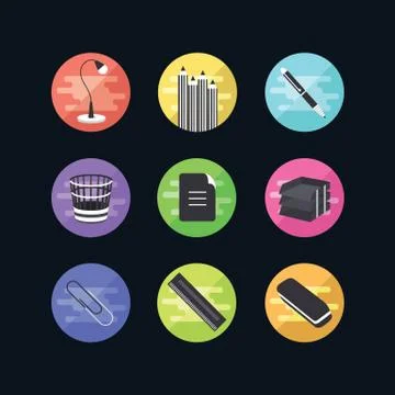 Flat icons set. 9 office illustration. Web advantages for your site. Stock-Illustration