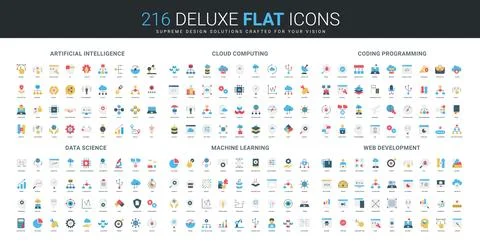 Flat Icons Set for AI and Tech Fields Illustrazione stock