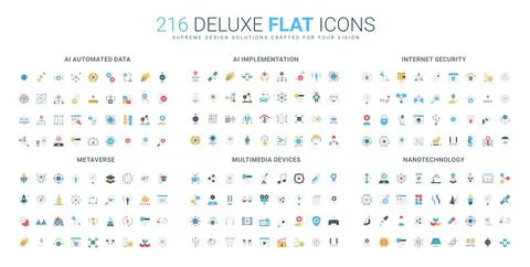 Flat Icons Set AI Data Security Metaverse 스톡 일러스트