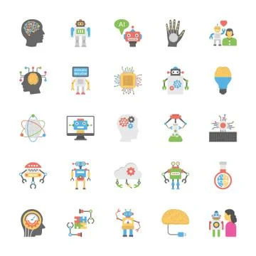 Flat Icons Set Of Artificial Intelligence Stock Illustration