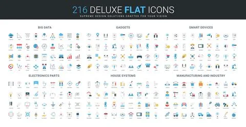 Flat Icons Set Big Data Gadgets Electronics Industry Stock Illustration