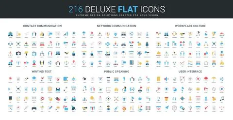 Flat Icons Set for Communication and Workplace 스톡 일러스트