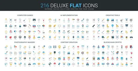 Flat Icons Set Computer AI Creative Blockchain Stock Illustration