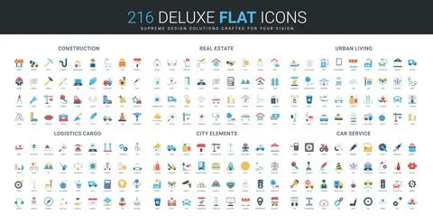 Flat Icons Set Construction Real Estate Urban Logistics イラスト素材