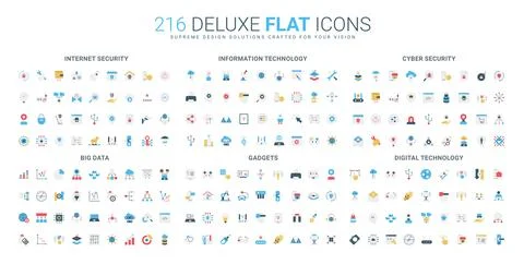 Flat Icons Set Cyber Security Technology Gadgets 스톡 일러스트