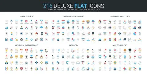 Flat Icons Set for Data Science and AI 스톡 일러스트