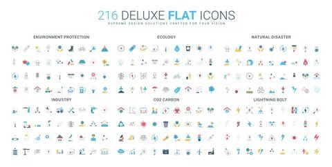 Flat Icons Set Environment Disaster Industry Ecology Stock Illustration