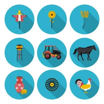 Flat icons set farm Stock Illustration