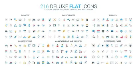 Flat Icons Set Gadgets Data Smart Devices イラスト素材