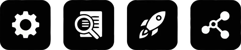 Flat icons set of gear, document, rocket, and network nodes イラスト素材