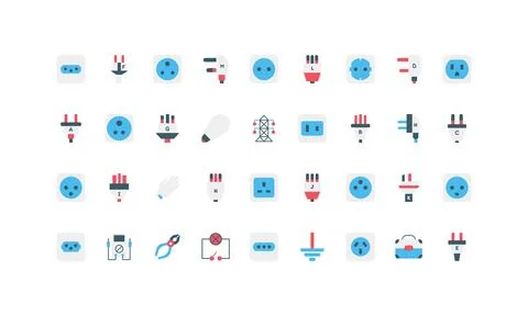 Flat Icons Set of Global Power Socket Types Stock Illustration
