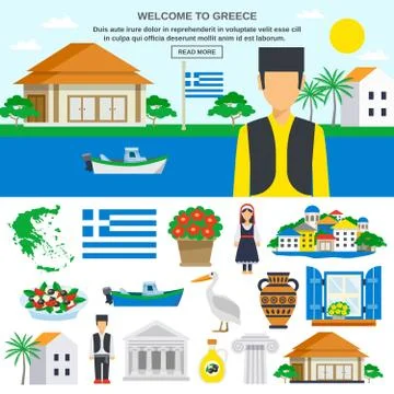 Flat Icons Set Of Greece 스톡 일러스트