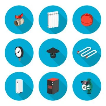 Flat icons set heating Stock Illustration