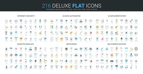 Flat Icons Set Internet Security AI Metaverse Stock Illustration