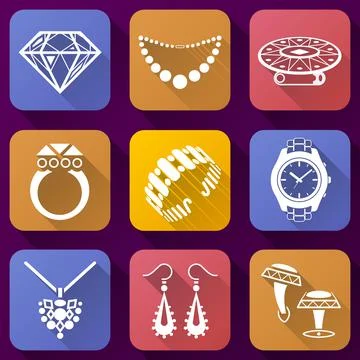 Flat icons set of jewelry elements Illustrazione stock