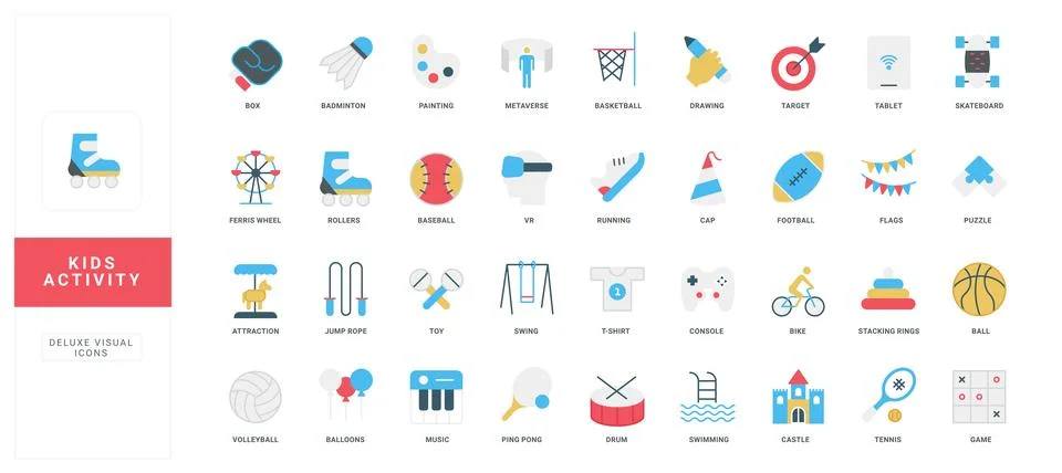 Flat Icons Set of Kids Activity Concepts Illustrazione stock