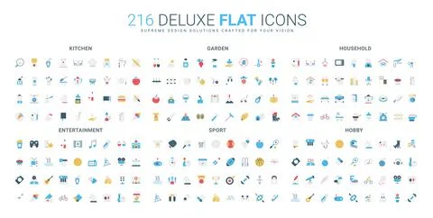 Flat Icons Set Kitchen Garden Sport Hobby Illustrazione stock