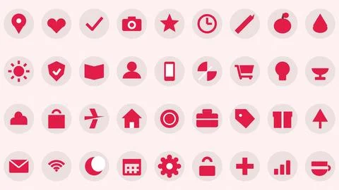Flat icons set of red and white app symbols for mobile interface design Stock Illustration