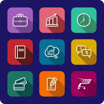 Flat icons set with shadows for web and interface design Illustrazione stock