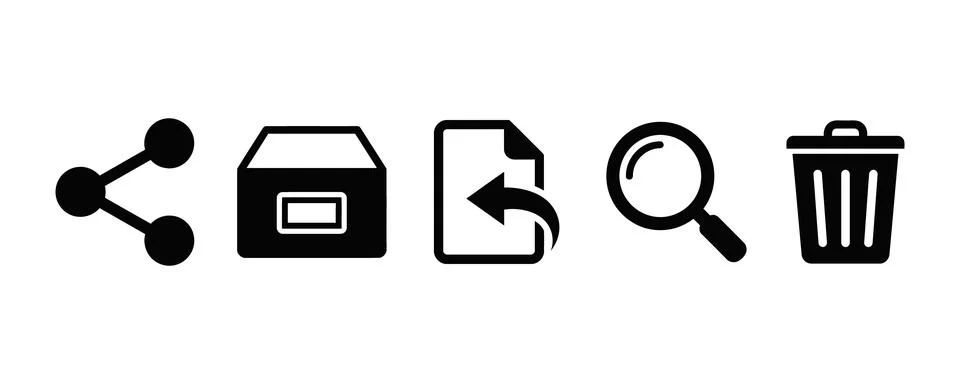 Flat icons set of sharing, upload, sync, search, and delete actions Vector Ilustración de archivo