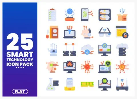 Flat icons set for smart technology with elements Stock Illustration