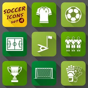 Flat icons set of soccer elements Stock Illustration