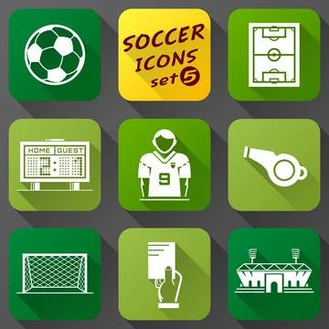 Flat icons set of soccer elements Stock Illustration