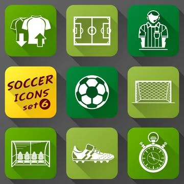 Flat icons set of soccer elements Stock Illustration