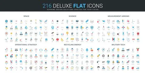 Flat Icons Set Space Science Strategy Recycling 스톡 일러스트