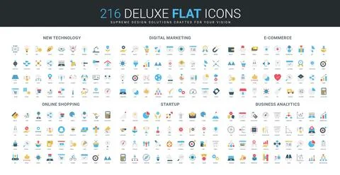 Flat Icons Set for Technology and Business 스톡 일러스트