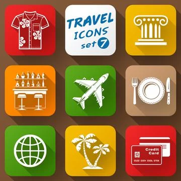 Flat icons set of travel elements Stock Illustration