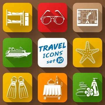 Flat icons set of travel elements Stock Illustration