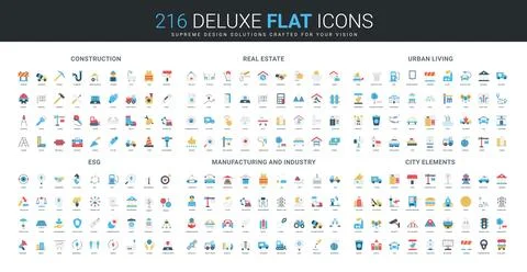 Flat Icons Set for Urban Construction and Industry 스톡 일러스트