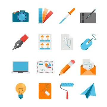 Flat Icons Set For Web And Graphic Design Stock Illustration