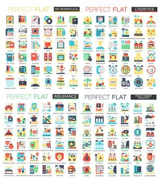 Flat Icons Set Workplace Logistics Insurance Stock Illustration