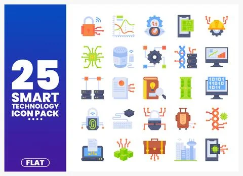 Flat Icons of Smart Technology and Innovation Stock Illustration