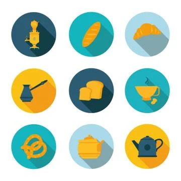 Flat icons tea party Stock Illustration