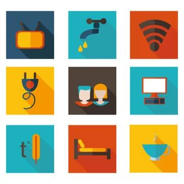 Flat icons theme hostel in vector format. Stock Illustration