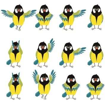 Flat icons of titmouse set Illustrazione stock
