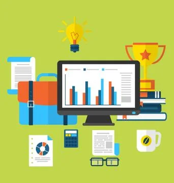 Flat icons of trendy business objects Illustrazione stock
