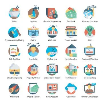 Flat Icons Trendy Style Pack Stock Illustration